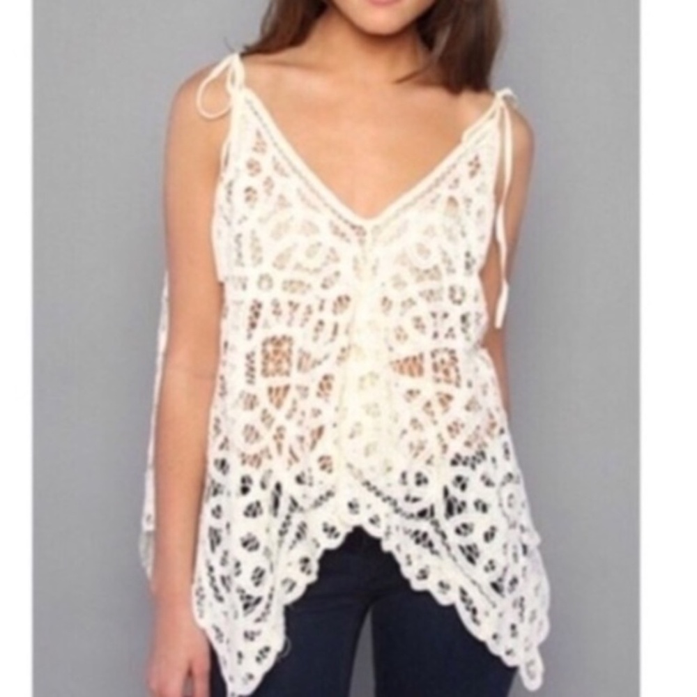 Free People Ivory Lace Handkerchief Hem Tank Top - Picture 5 of 5
